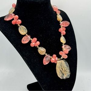 BARSE cherry quartz gemstone sterling silver statement necklace 15” - 18”